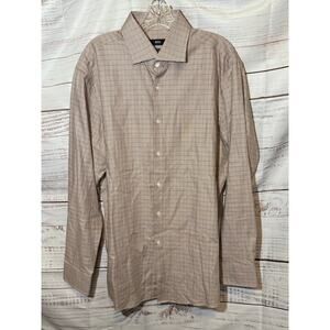 Hugo Boss Sharp Fit Dress Shirt Men’s 17 34/35 Brown Houndstooth Button Down